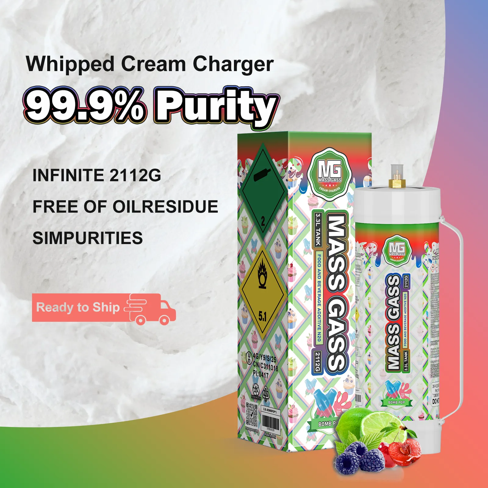 MassGass 3.3L/2112g -Bombpop Flavor Whipped Cream Charger Tanks - Image 5