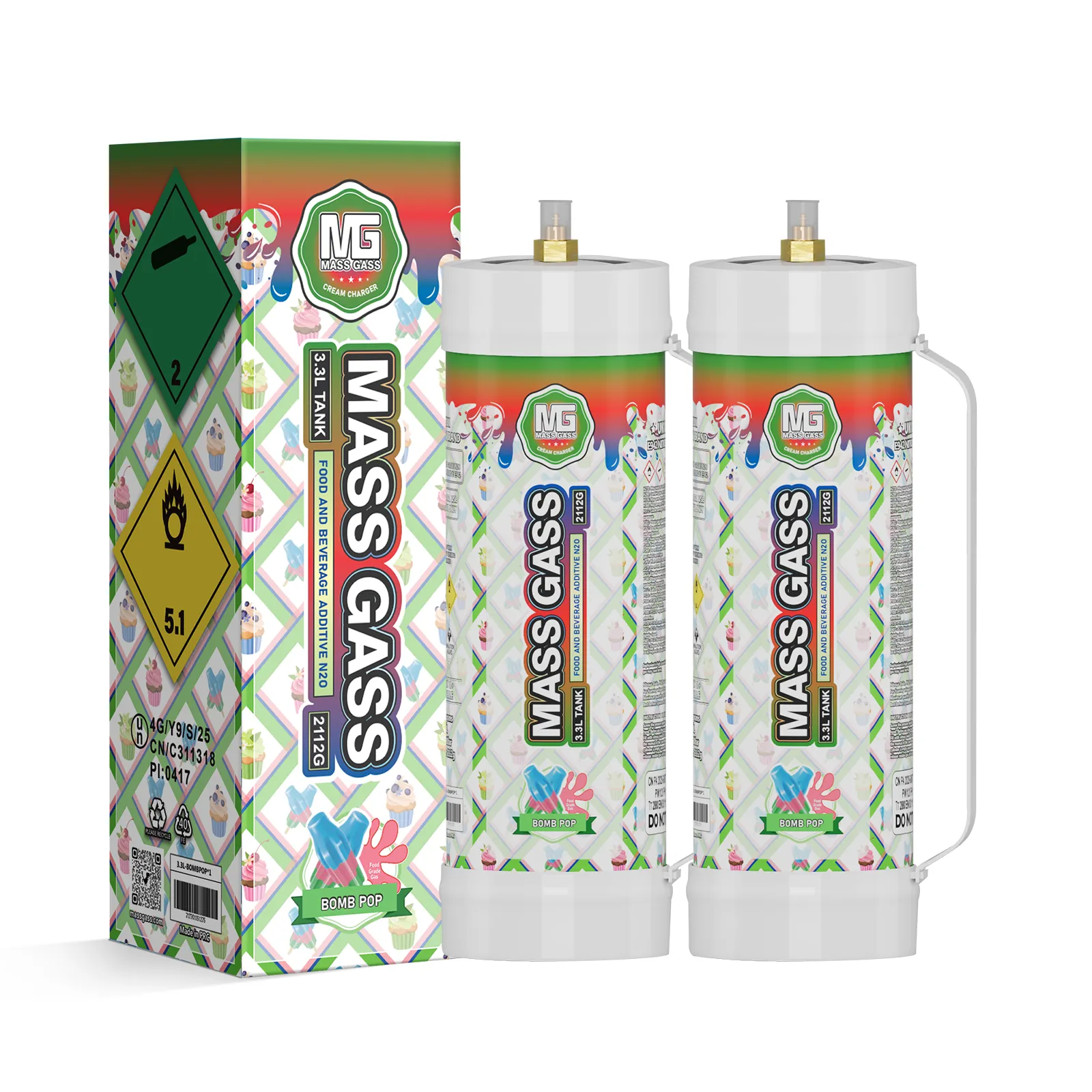 MassGass 3.3L/2112g -Bombpop Flavor Whipped Cream Charger Tanks - Image 4