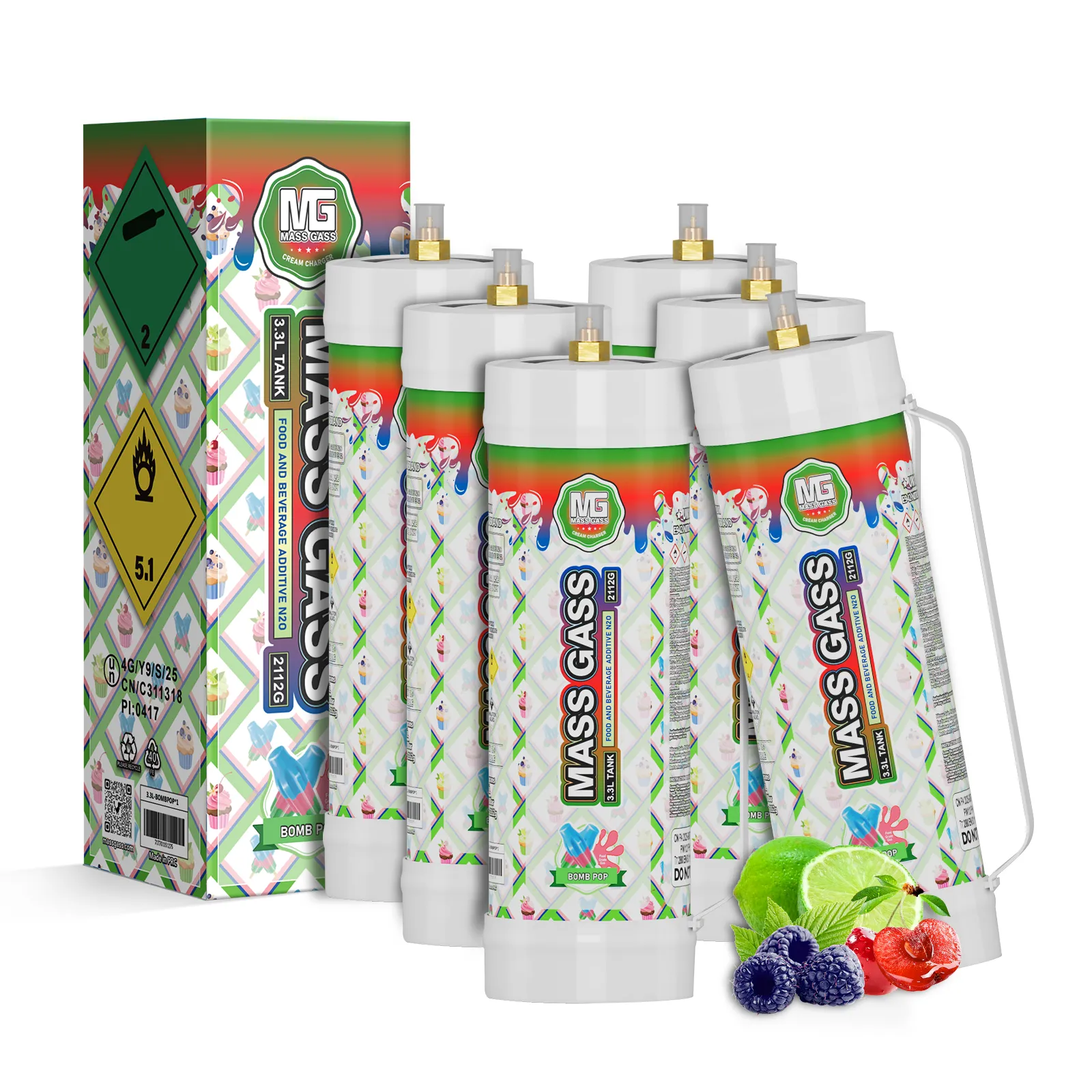 MassGass 3.3L/2112g -Bombpop Flavor Whipped Cream Charger Tanks - Image 2