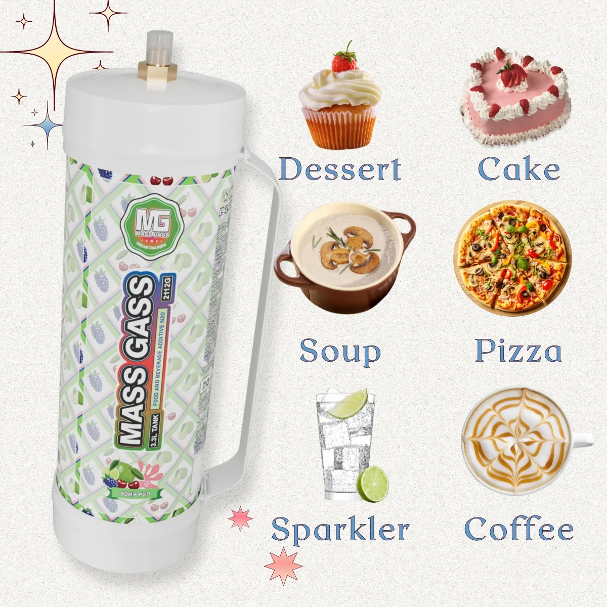 MassGass 3.3L/2112g -Bombpop Flavor Whipped Cream Charger Tanks - Image 6